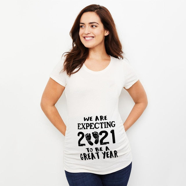 Baby Loading Pregnant Woman Printed T Shirt Maternity Short Sleeve Announcement Mom Clothes