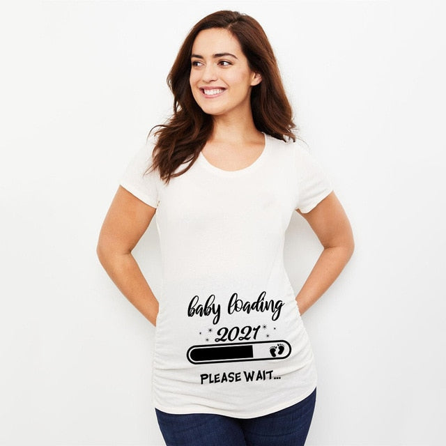 Baby Loading Pregnant Woman Printed T Shirt Maternity Short Sleeve Announcement Mom Clothes