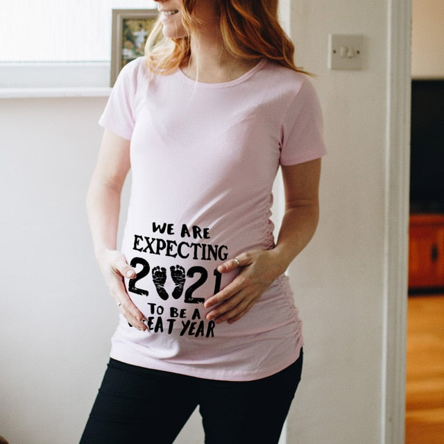 Baby Loading Pregnant Woman Printed T Shirt Maternity Short Sleeve Announcement Mom Clothes