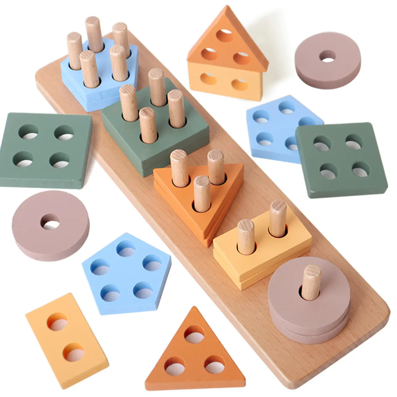 Montessori Toys For 3- 6 Year Old Boys Girls-Wooden Sorting & Stacking Toys For Baby Toddlers