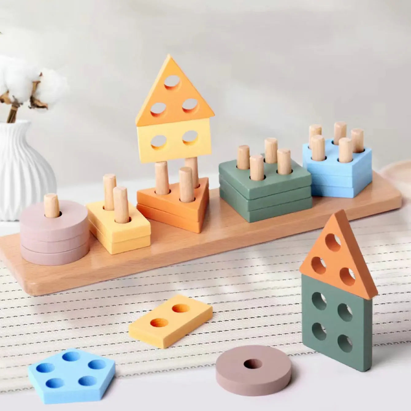Montessori Toys For 3- 6 Year Old Boys Girls-Wooden Sorting & Stacking Toys For Baby Toddlers