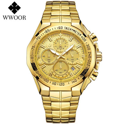 Sports Watches For Men Fashion Quartz Men Big Clock WWOOR Top Brand Luxury Military Full Steel Waterproof Chronograph Wristwatch