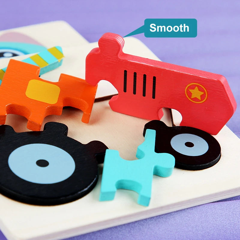 Kids Wooden Toys 3D Wood Puzzle Cartoon Animals Cognitive Jigsaw Puzzle Early Learning Educational Toys For Children Gift