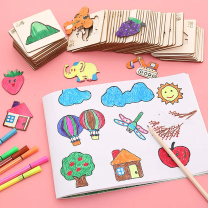 Kids Drawing Toys Montessori DIY Painting Stencils Template Wooden Craft Puzzle Educational Toys for Boys Girls Birthday Gift