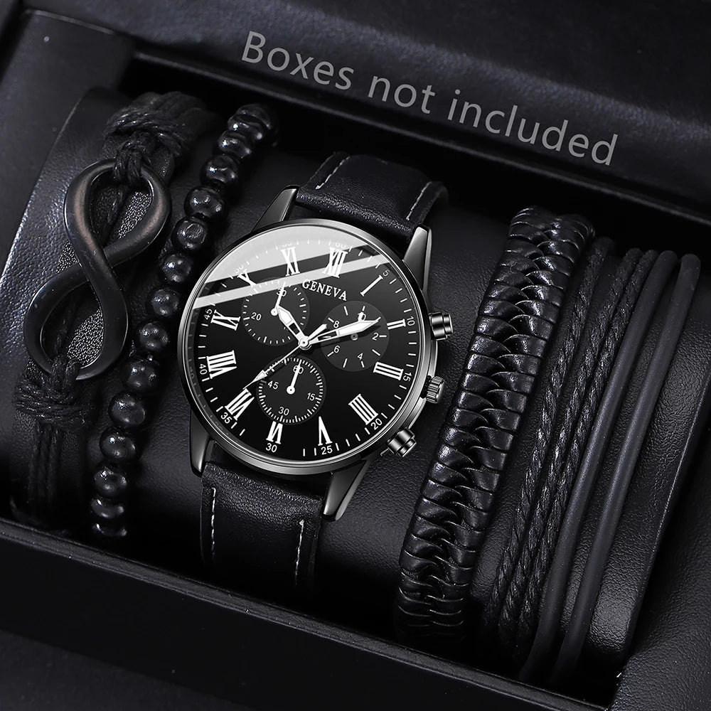 New Hip Hop Mens Fashion Watches Luxury Male Clock Wristwatch Sport MensWrist Watch Bracelet Set Relogio Masculino