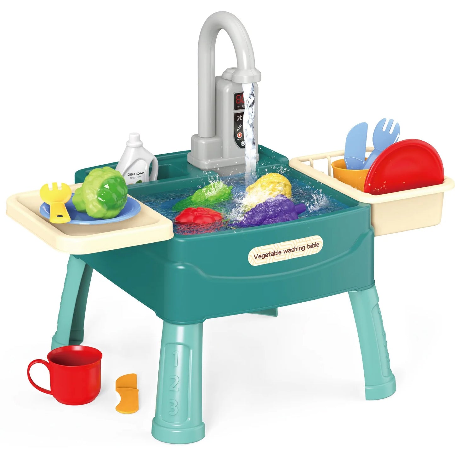 Children's Play At Home Toys Early Education Kitchen Simulation Electric Dishwashing Table Water Outlet Vegetable Washing Toys