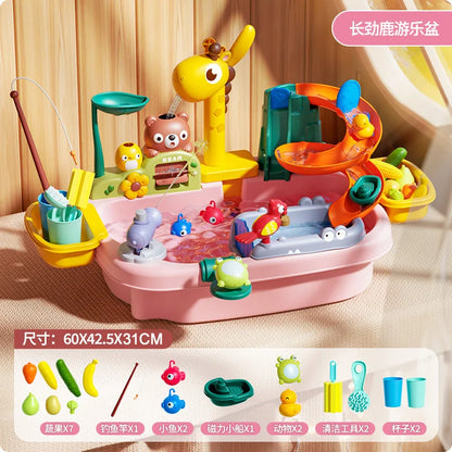 Children's kitchen toys electric fun water play water wash basin fishing dishwashing home role-playing baby early education toy