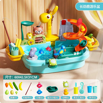Children's kitchen toys electric fun water play water wash basin fishing dishwashing home role-playing baby early education toy
