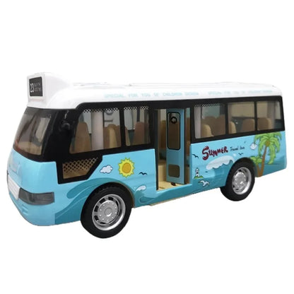 City Bus Toys Cars for Toddlers Cars for Boys Girls Pull Back Play Vehicle Bus Model with Sound Light Up & Open-able Doors