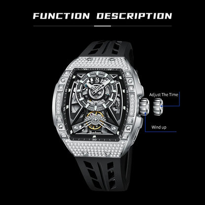 Men Mechanical Winding Watch Montre Homme New BRUBOSES 5ATM Water Resistant Luminous Tonneau Quartz Wristwatch WIth Diamond