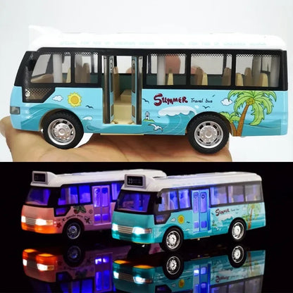 City Bus Toys Cars for Toddlers Cars for Boys Girls Pull Back Play Vehicle Bus Model with Sound Light Up & Open-able Doors