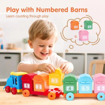 Toddler Learning Toys Montessori Train Set with Farm Animals Counting Sorting Toys Fine Motor Finger Puppets Games For Gifts