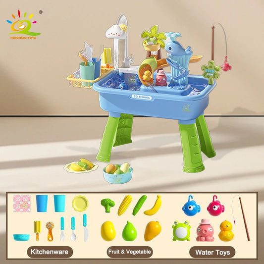 Children's kitchen toys electric fun water play water wash basin fishing dishwashing home role-playing baby early education toys