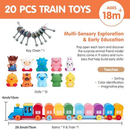 Toddler Learning Toys Montessori Train Set with Farm Animals Counting Sorting Toys Fine Motor Finger Puppets Games For Gifts