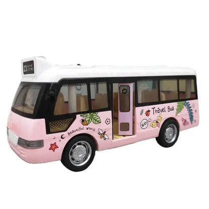 City Bus Toys Cars for Toddlers Cars for Boys Girls Pull Back Play Vehicle Bus Model with Sound Light Up & Open-able Doors