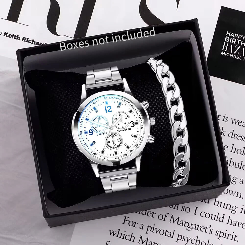 1/2PCS Men Business Watches Fashion Men's Steel Band Quartz Watch with Bracelet（Box not Included）