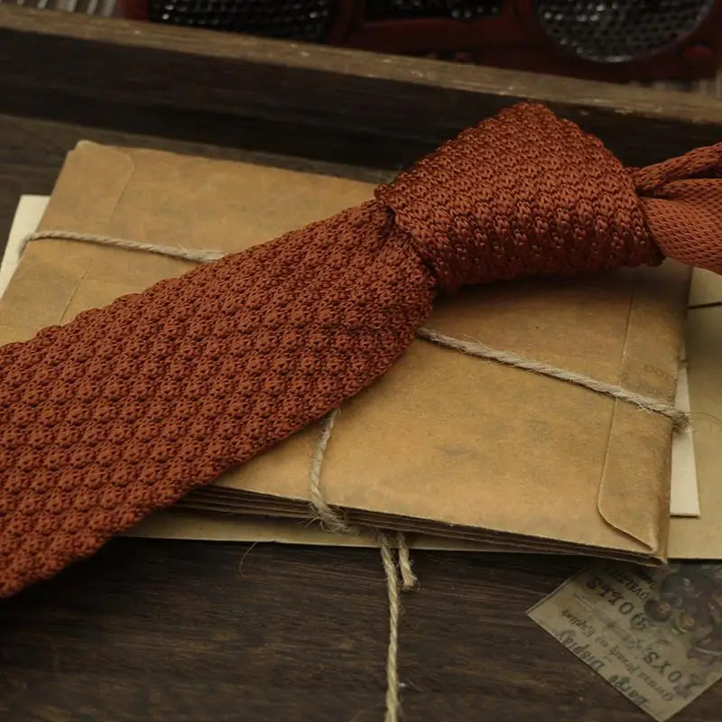 New Fashion Knitted Ties For Men British Casual Preppy Chic Solid Brown Black Neckties Women 6CM Red Narrow Soft Neck Tie Cravat
