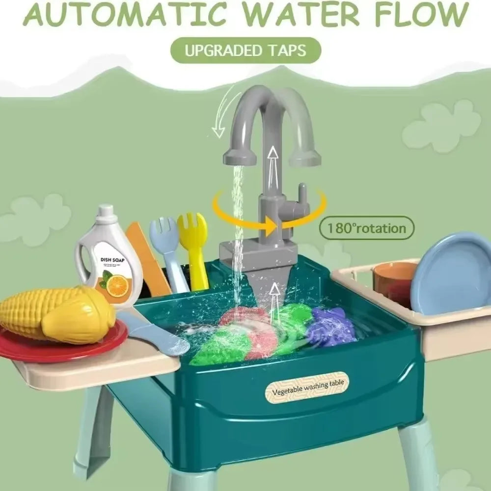 Children's Play At Home Toys Early Education Kitchen Simulation Electric Dishwashing Table Water Outlet Vegetable Washing Toys