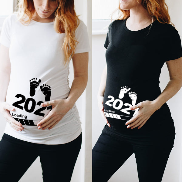 Baby Loading Pregnant Woman Printed T Shirt Maternity Short Sleeve Announcement Mom Clothes