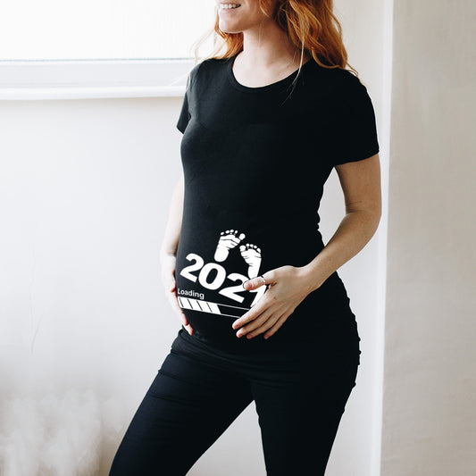 Baby Loading Pregnant Woman Printed T Shirt Maternity Short Sleeve Announcement Mom Clothes